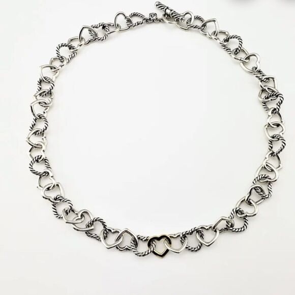 Vintage David Yurman Sterling Silver & 18K Yellow Gold Heart Link Neckl… - Picture 1 of 7